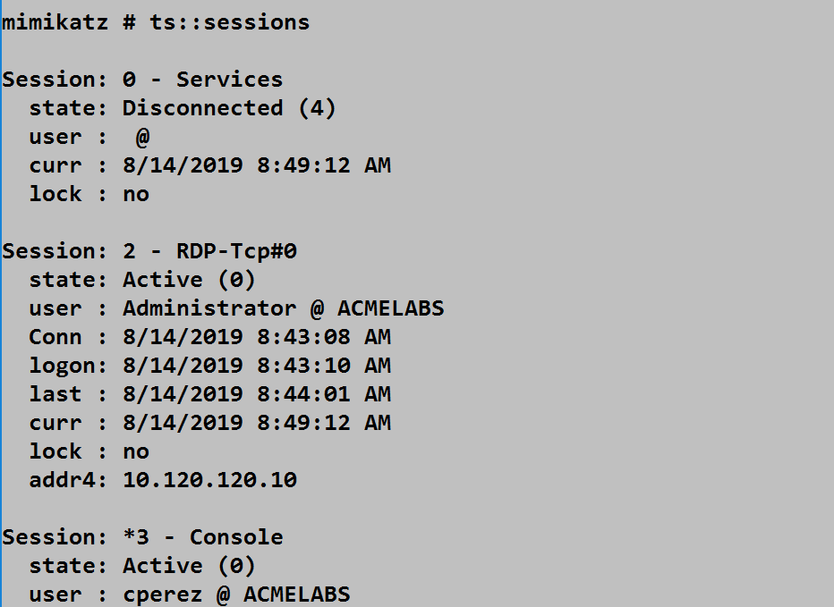 ts::sessions showing multiple sessions