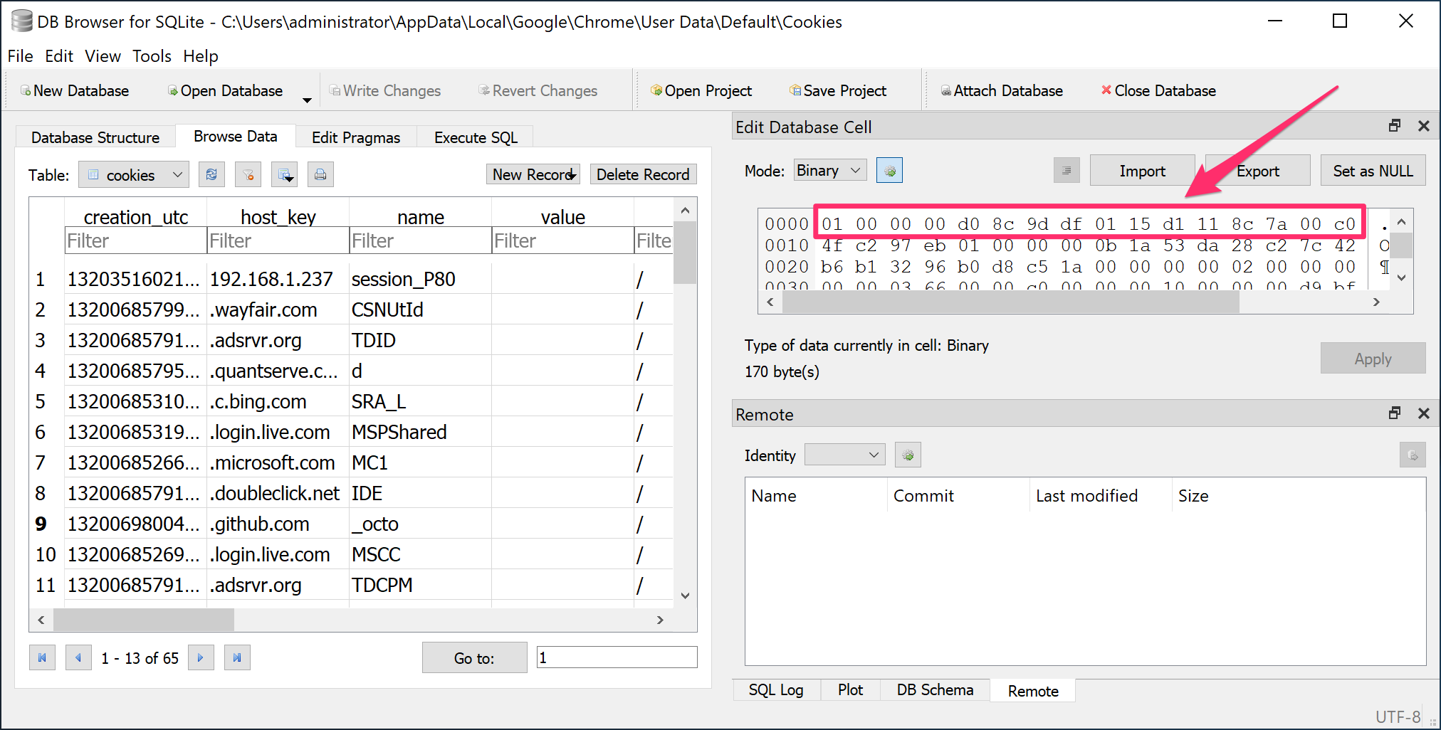 Chrome Cookies Structure